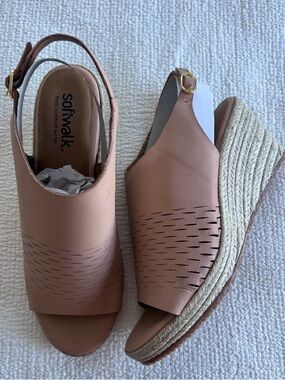 SoftWalk NWT Women's Blush Tan Espadrille Wedge Sandals Hixon 3Inch Heel Size 11